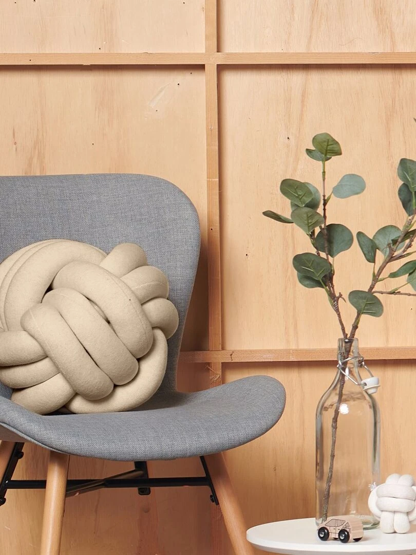 Coussin à nouer en coton tricoté   Beige