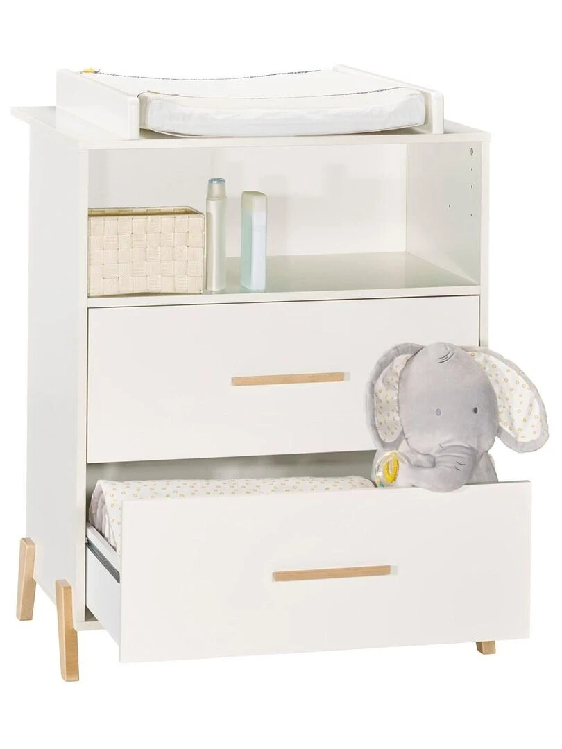 Commode à langer sur pieds en bois blanc   BABYPRICE   Blanc Marron