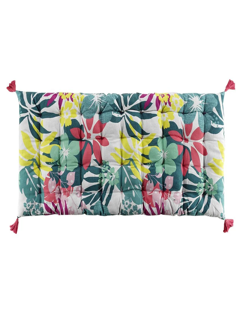 Matelas de sol + pompons 60x120 cm coton imprimé Hawaï Blanc