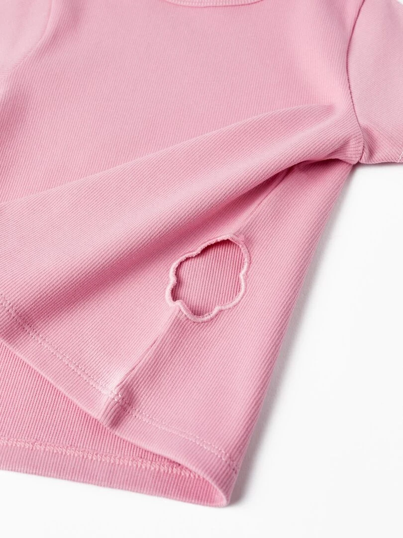 T shirt côtelée pour fille manches courtes THE WAVE TRIBE   Rose clair