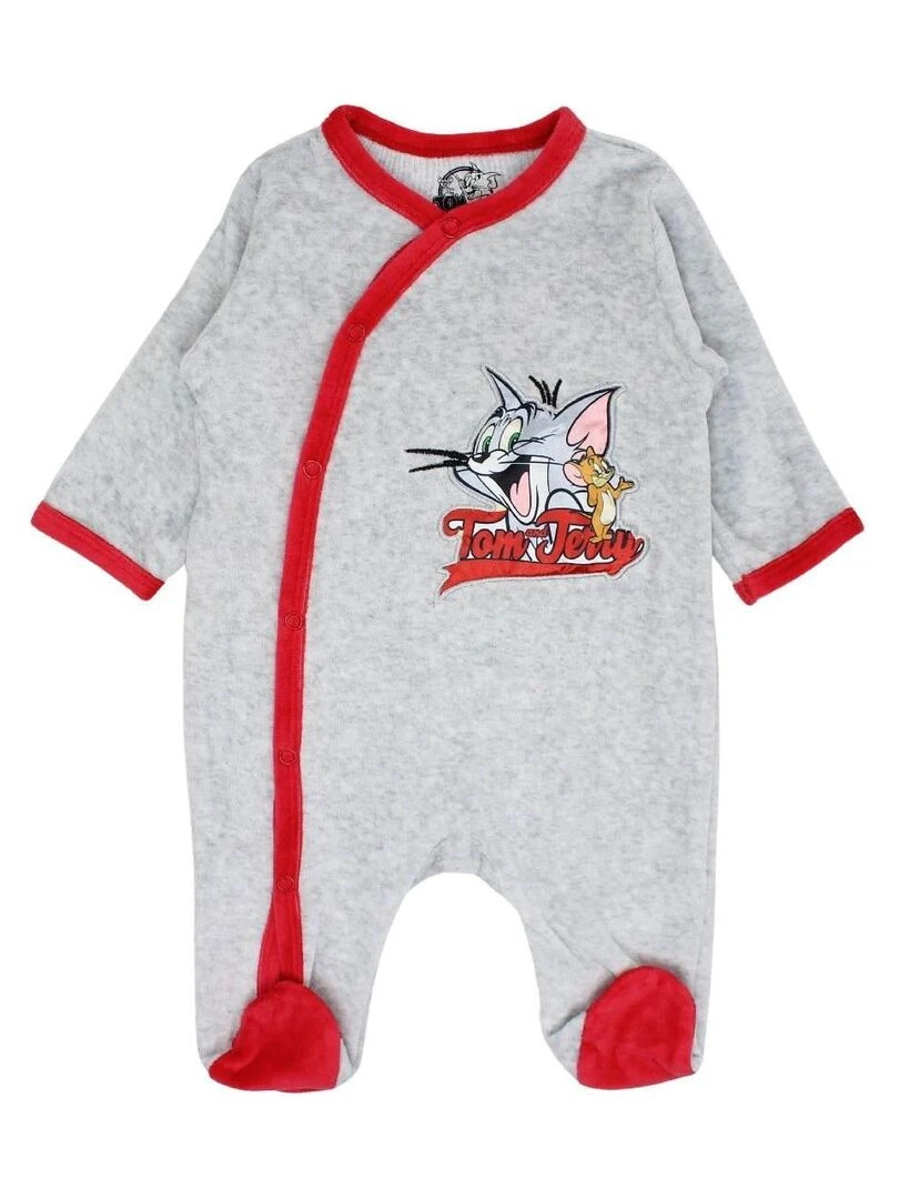 Tom et Jerry Grenouillere bébé garçon imprimé Tom et Jerry en coton Gris