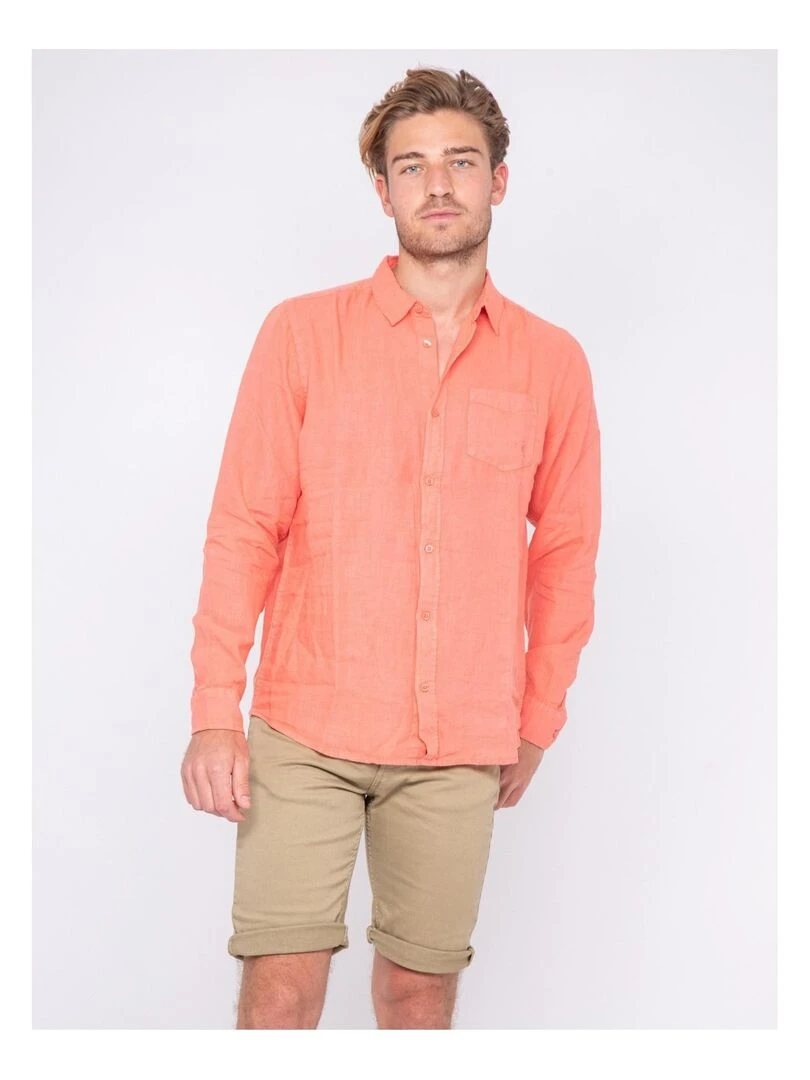 Chemise manches longues pur lin DALAMO Orange corail