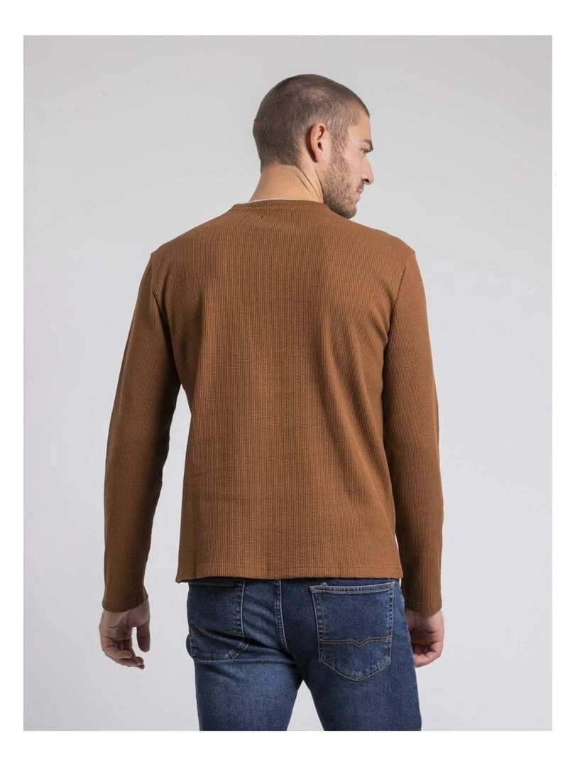 T shirt manches longues col rond texturé JOVICTOR Marron caramel