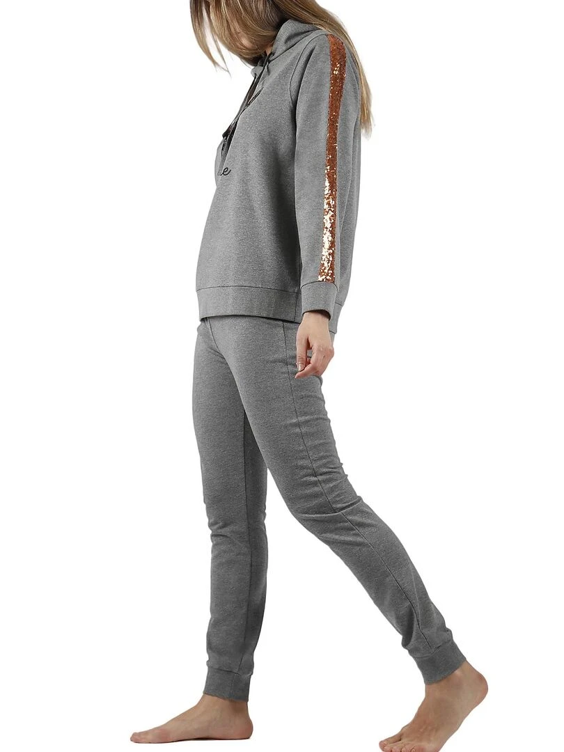 Pyjama pantalon top à capuche Minnie Sequins Disney   Gris