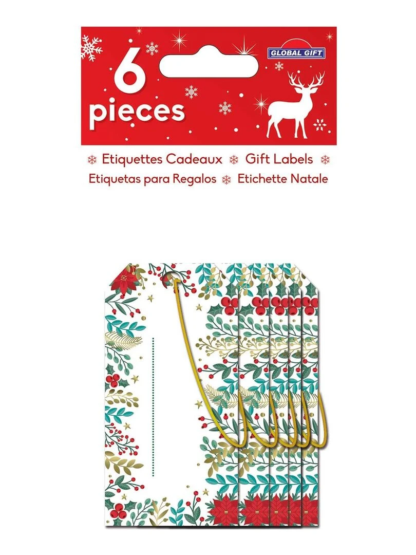 6 étiquettes cadeaux Motif végétal avec dorures N/A