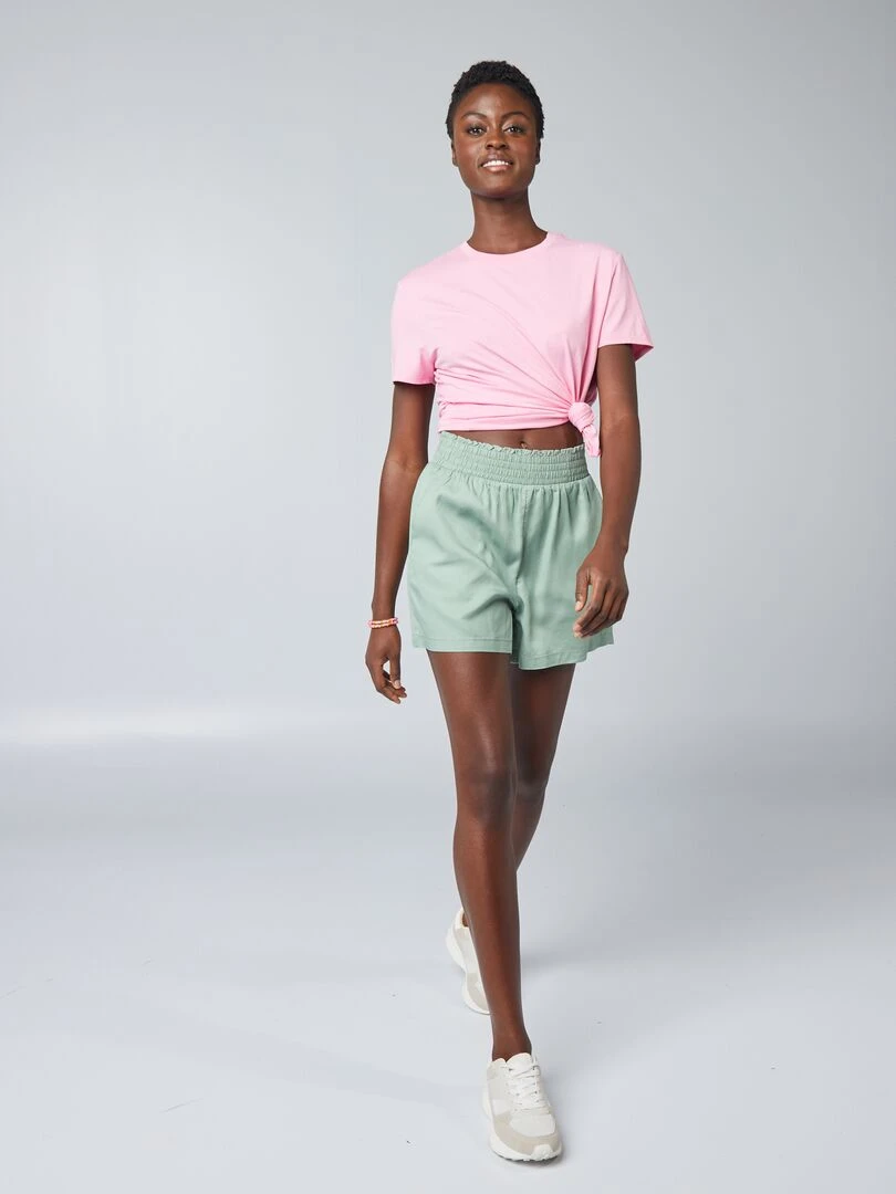 Short fluide à taille élastiquée Vert