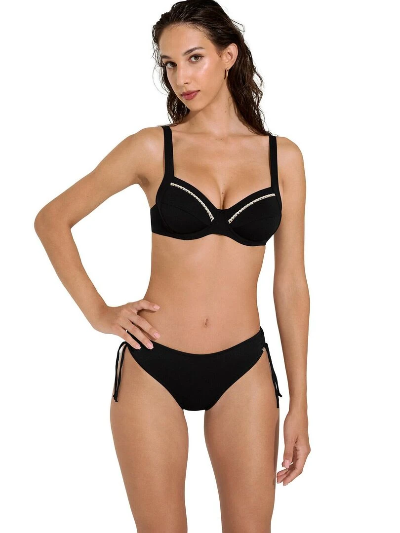 Bas maillot slip de bain taille haute côtés réglables Union Island   Noir