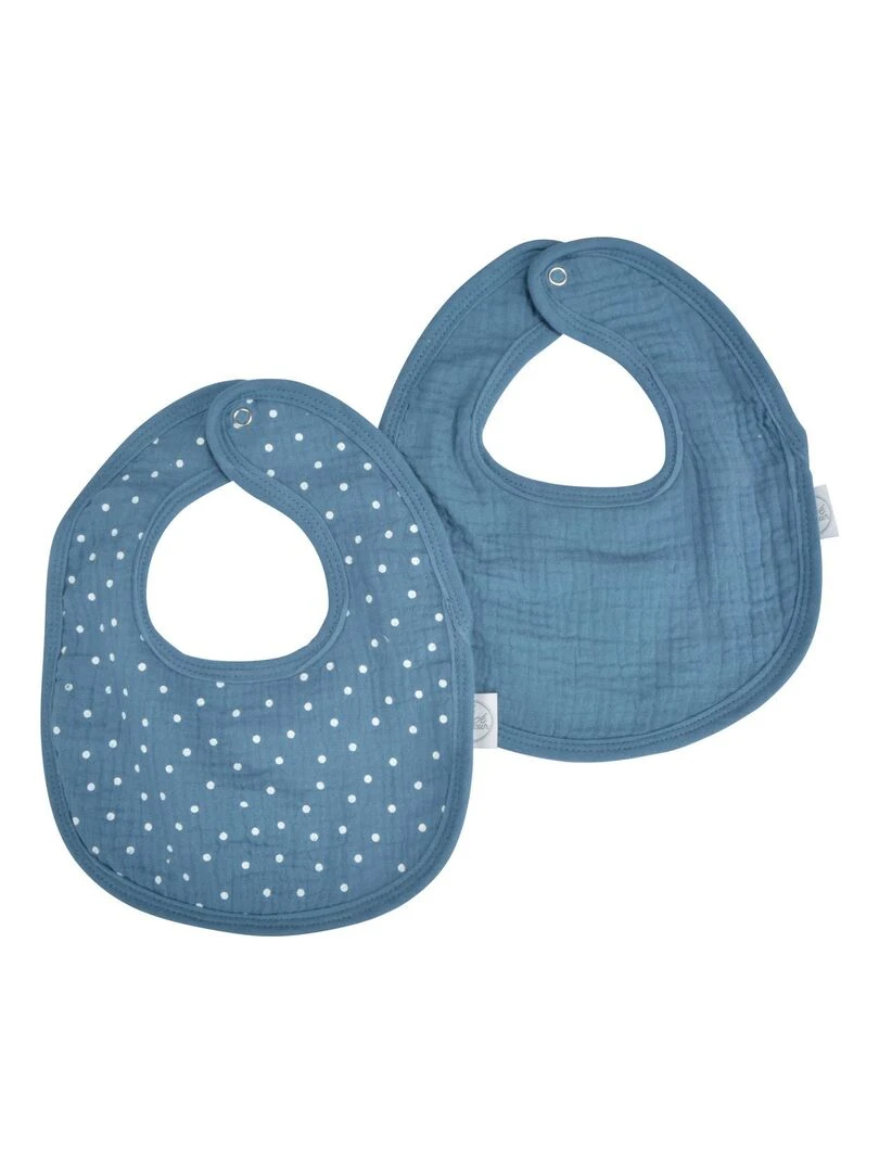 Lot de deux Bavoirs bebe en gaze de coton Bleu