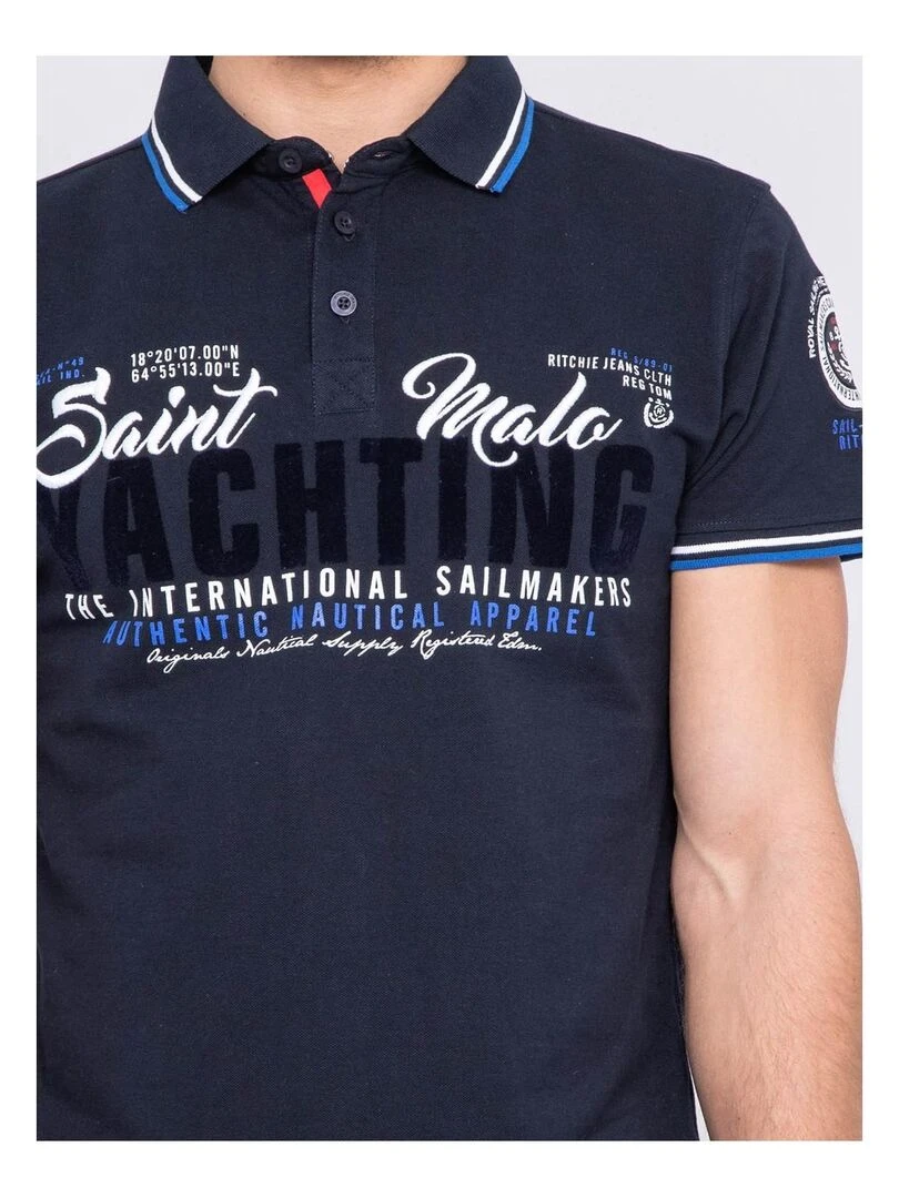 Polo pur coton PERBOL   Bleu marine