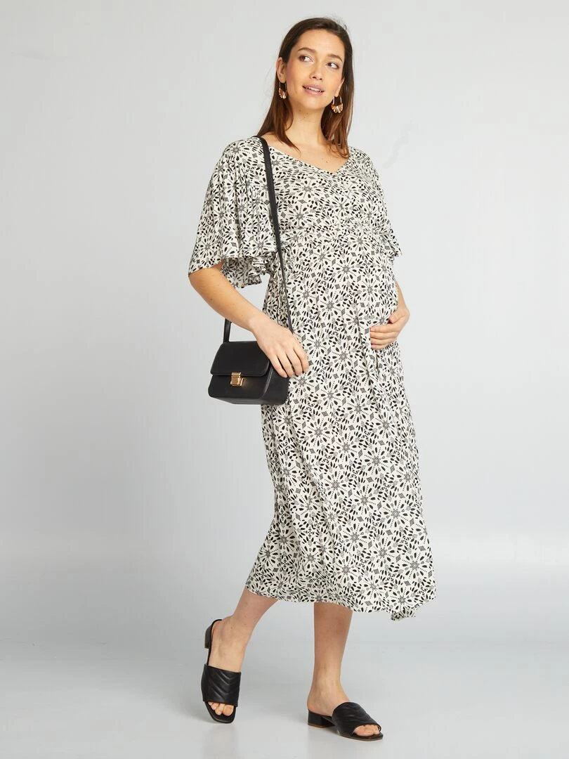 Robe longue de maternité Noir/crème