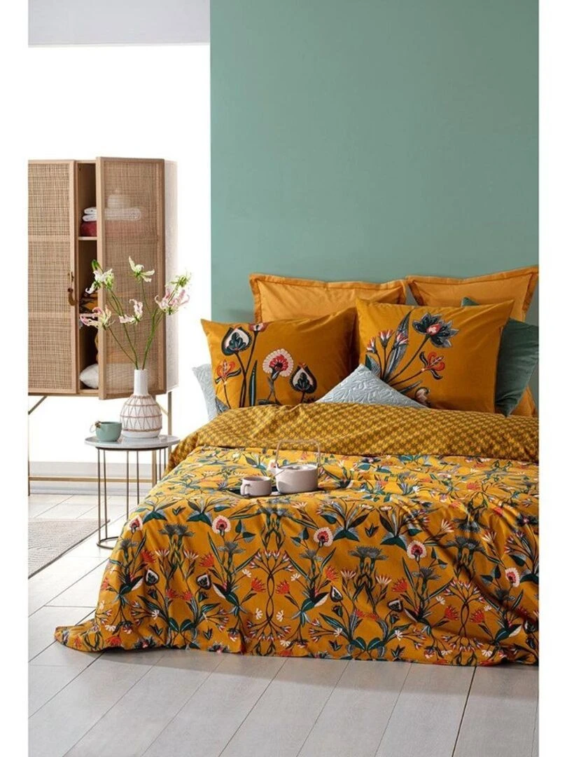 Housse de couette 240x260 Leona + 2 taies 100% coton 57 fils Jaune