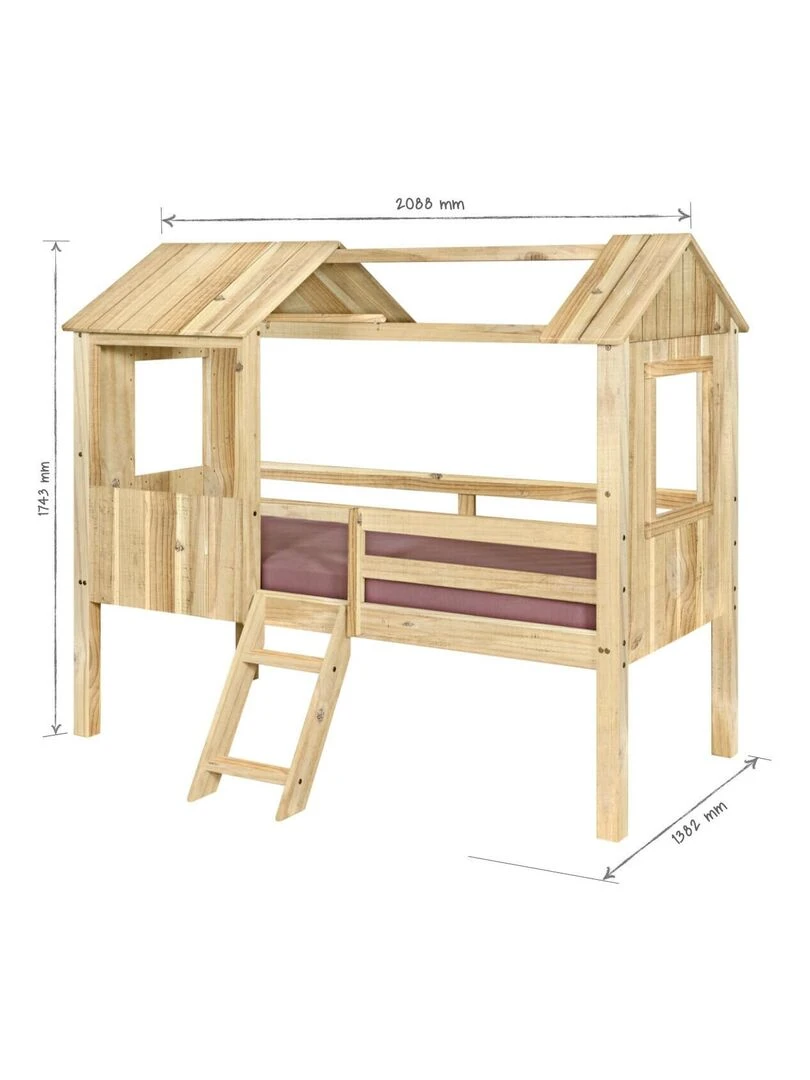 Lit cabane avec matelas Lao   AKITEN RETAIL   Marron