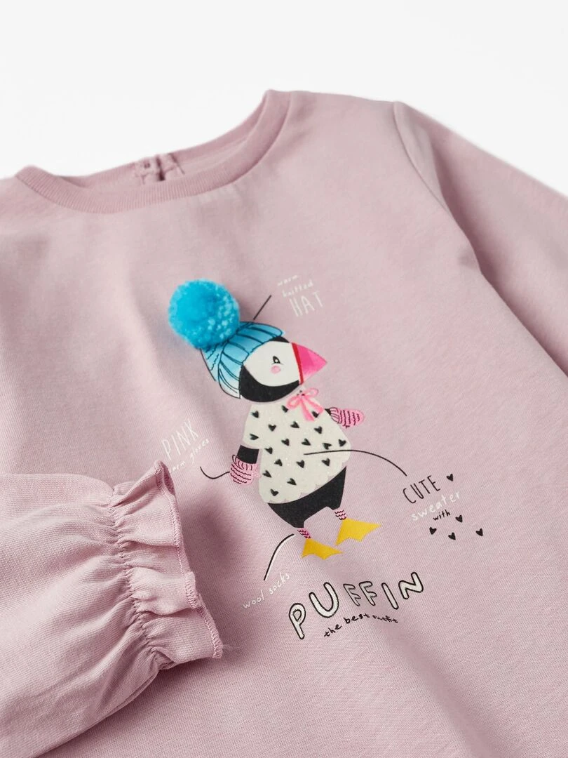 T shirt en coton pour fille 'Puffin' manches longues  NORTHERN CALLING   Rose clair