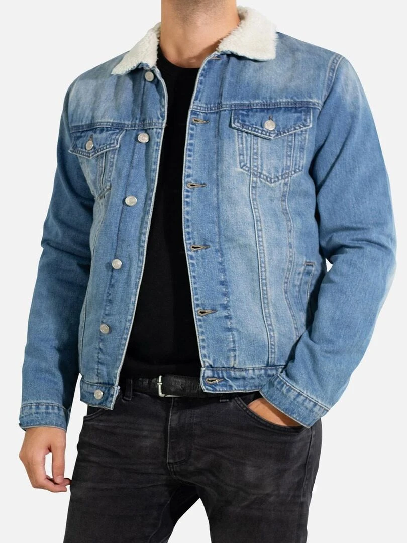 Veste en jean sherpa Kebello Bleu ciel