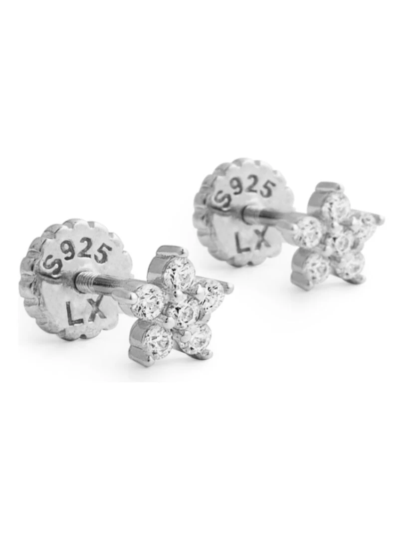 Boucles d'oreilles  avec fermoir à vis en argent 925 et zircon cubique brillant plaqué rhodium   Argent