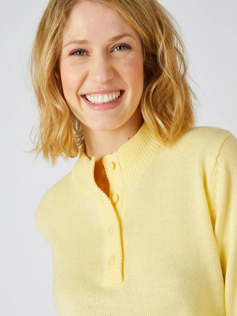 Pull col montant boutonné Damart Jaune pâle
