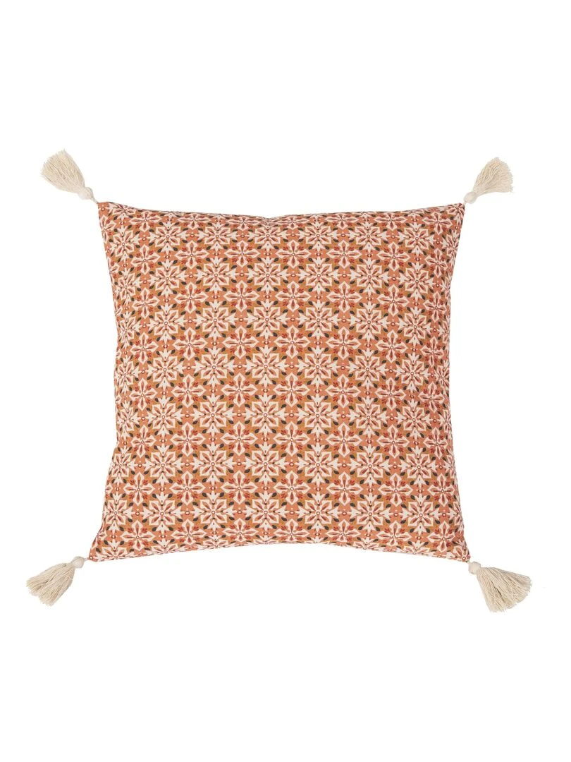 Coussin en coton avec pompons SOUK 'Deko&co' Blanc Rouge