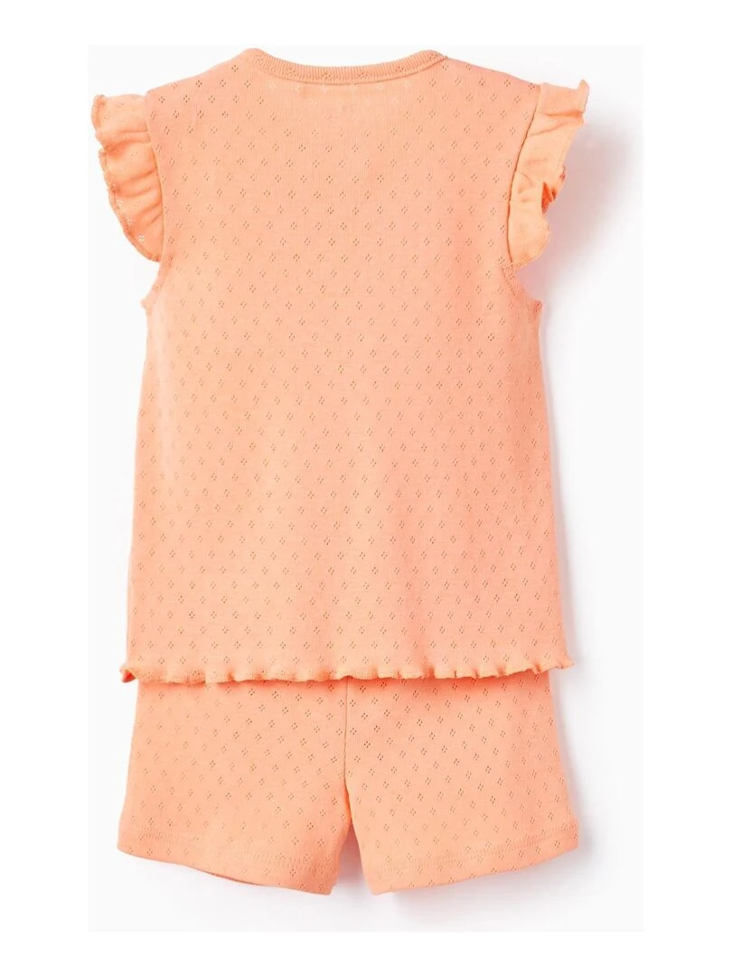 Pyjama En Coton Pointelle Pour Bébé Fille 'Fleurs' manches courtes Blanc Orange clair