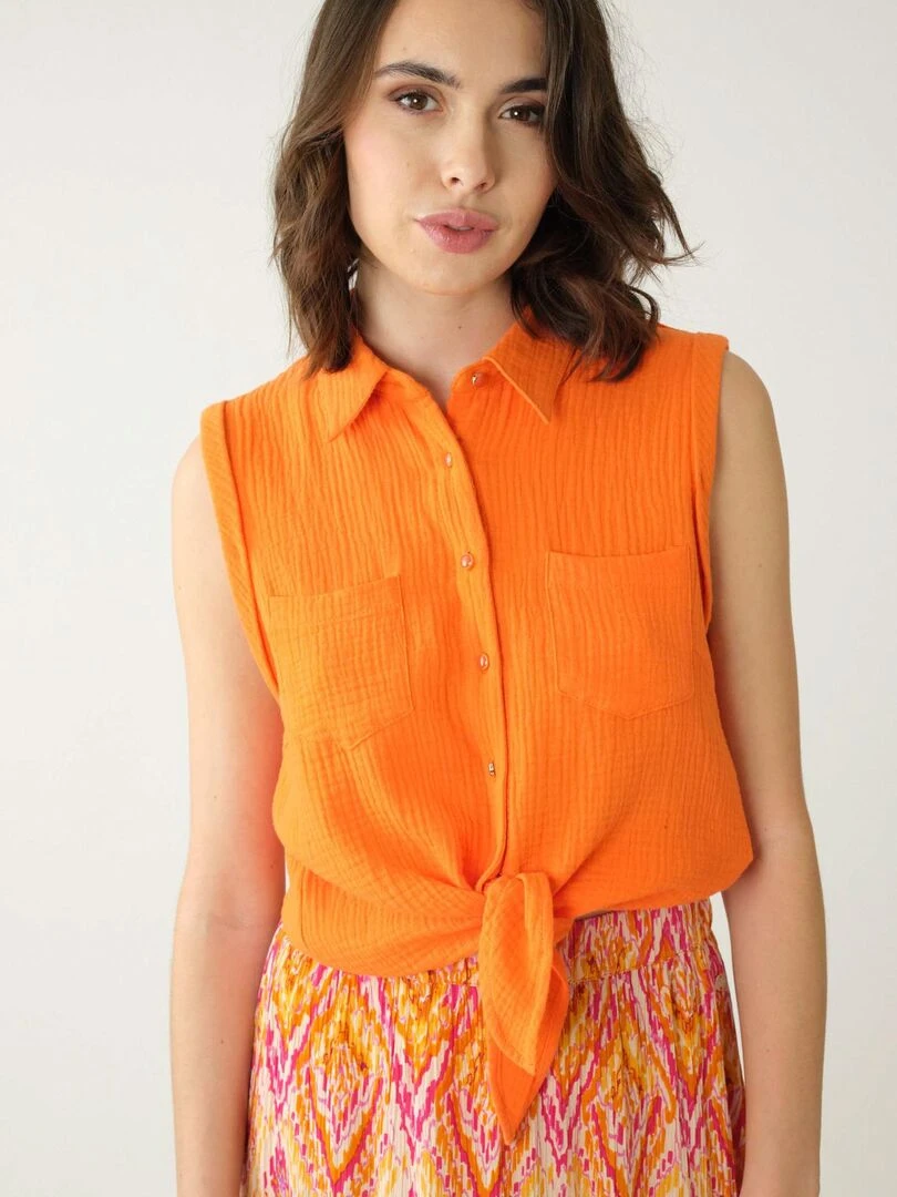 Chemise à manches courtes à revers pour femme 'Deeluxe' Orange
