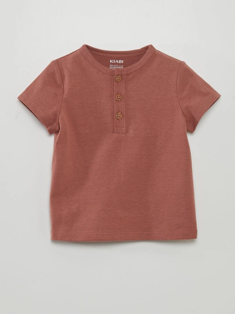 Tee shirt uni avec col boutonné Terracotta