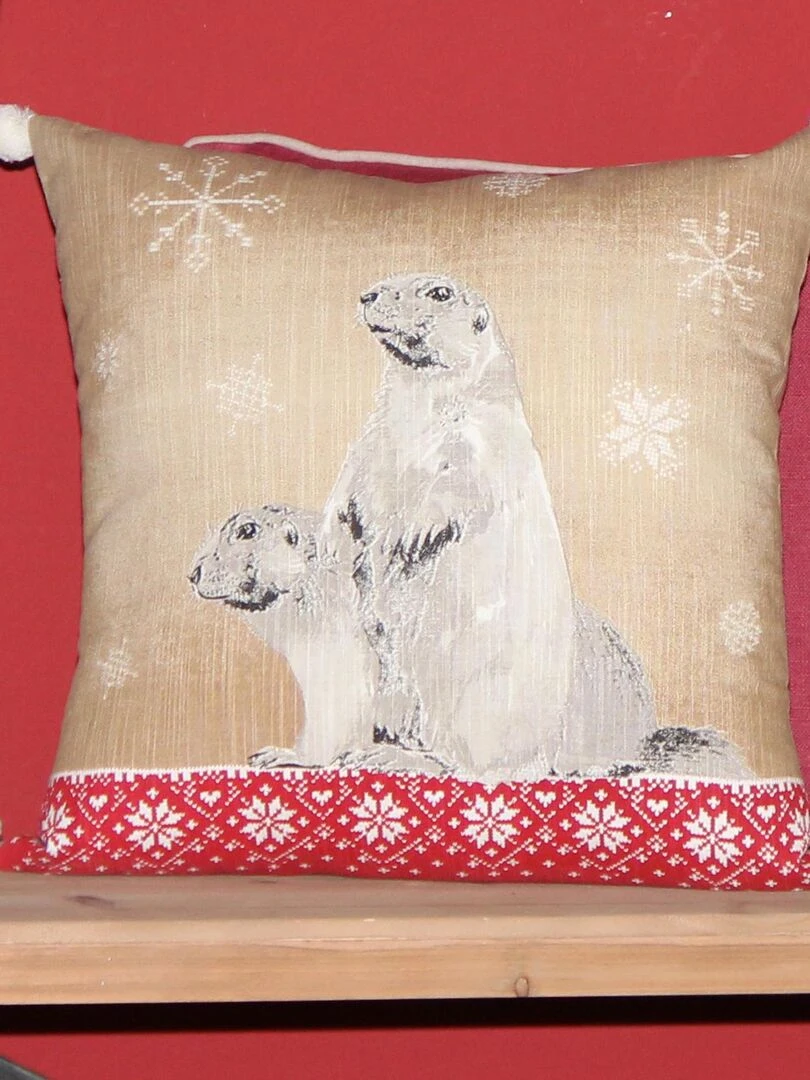 Coussin déhoussable Marmottes Taupe