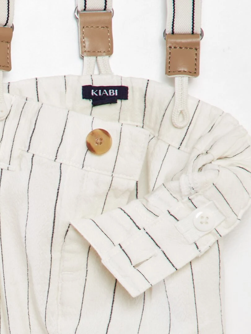 Pantalon chino rayé avec bretelles   Blanc rayé