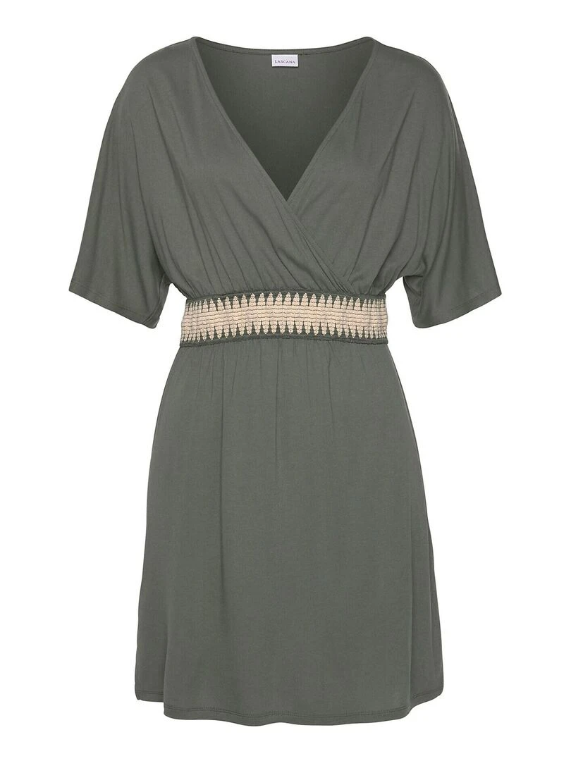 Robe estivale décolleté V Zick Zack   Kaki