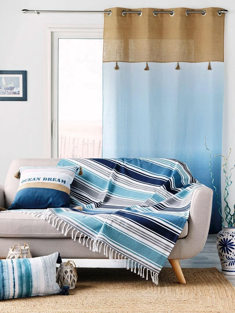 Fouta a franges 140 x 200 cm Mikonos   Bleu