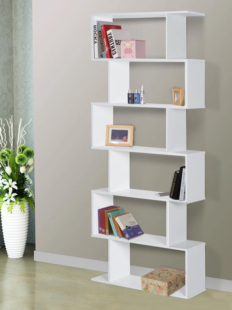 Bibliothèque étagère zig zag design contemporain 80L x 23l x 192H cm 6 niveaux blanc Blanc