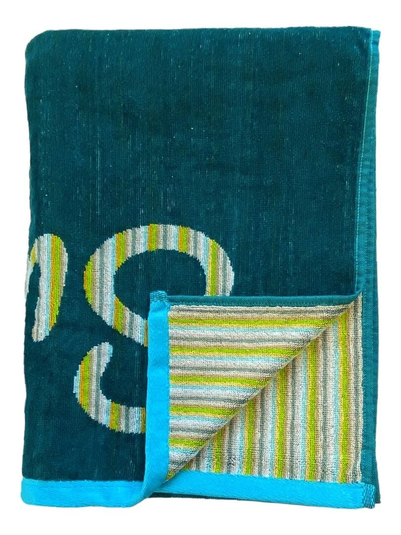 Serviette de plage éponge velours Jacquard Canoa 90x160   Bleu canard