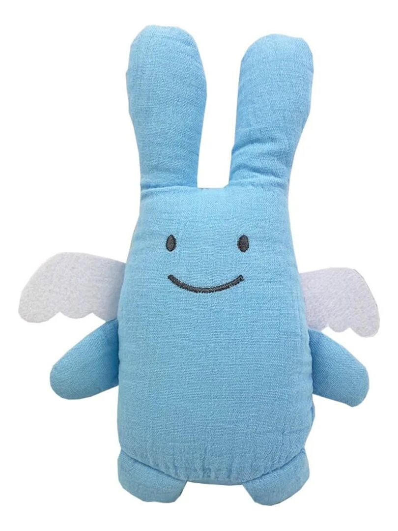 Hochet peluche ange lapin en coton bio bleu ciel (20 cm) N/A