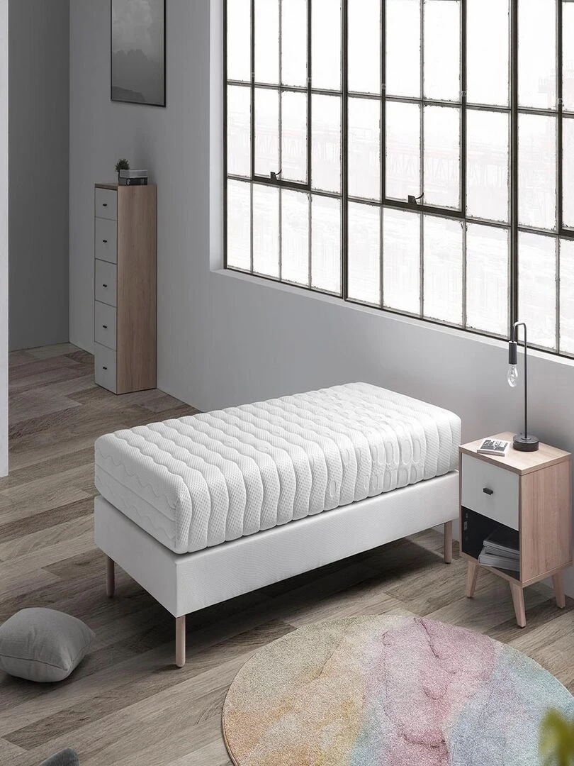 Matelas Mousse GEA Epaisseur 18 CM Dehoussable Fermete Moyenne respirant et hygiénique Blanc