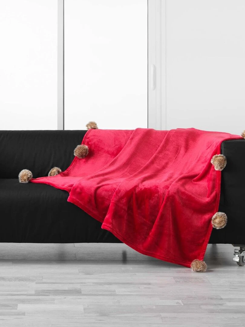 Plaid pompons Collection Snowy Rouge