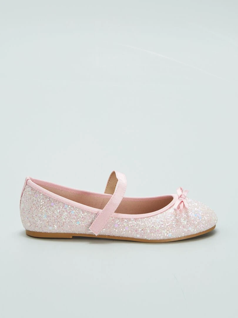 Ballerines pailletées à mini talonette Rose