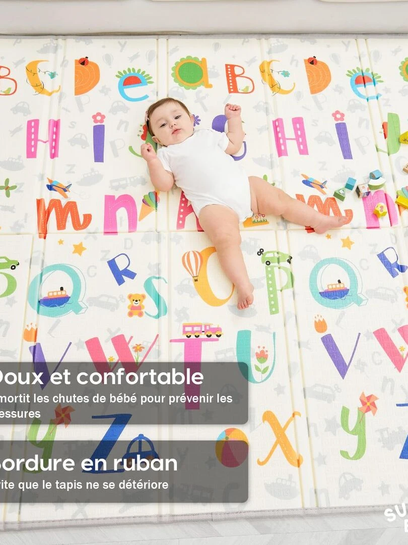 Tapis de Jeu en mousse  épais et pliable pour enfants   ALPHABET XL   SUPERBE BEBE   Blanc Rose Bleu