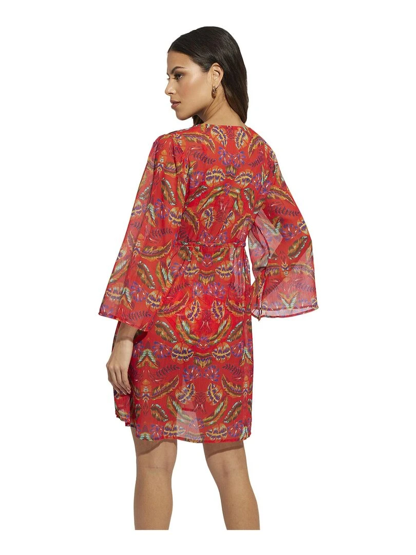 Tunique de plage manches longues Polinesia Orange corail