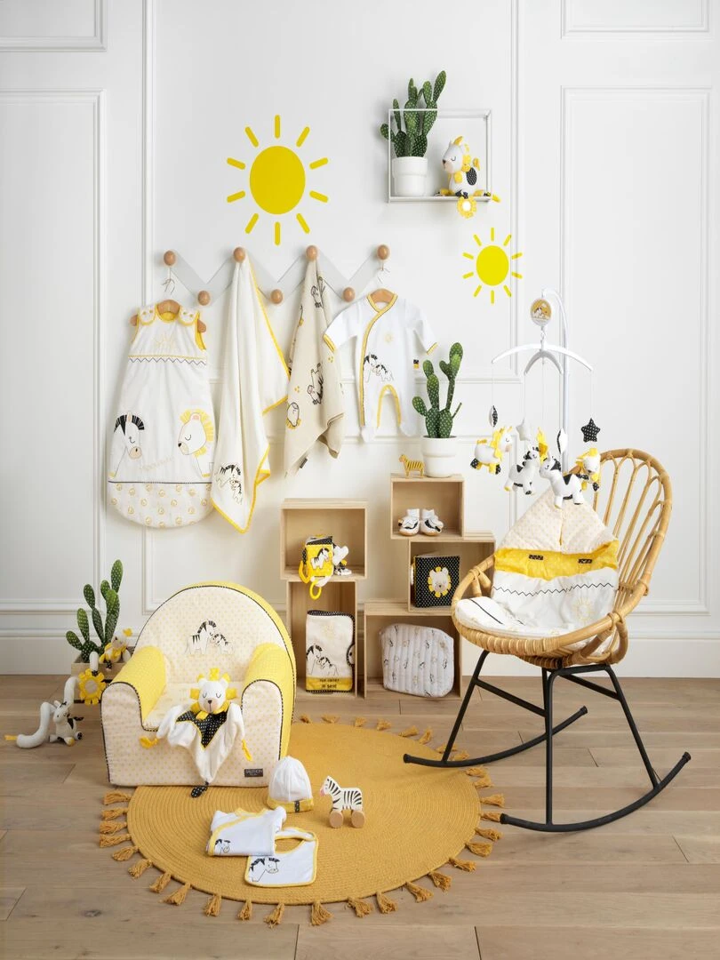 Attache tétine bébé en velours lion   SAUTHON   Jaune
