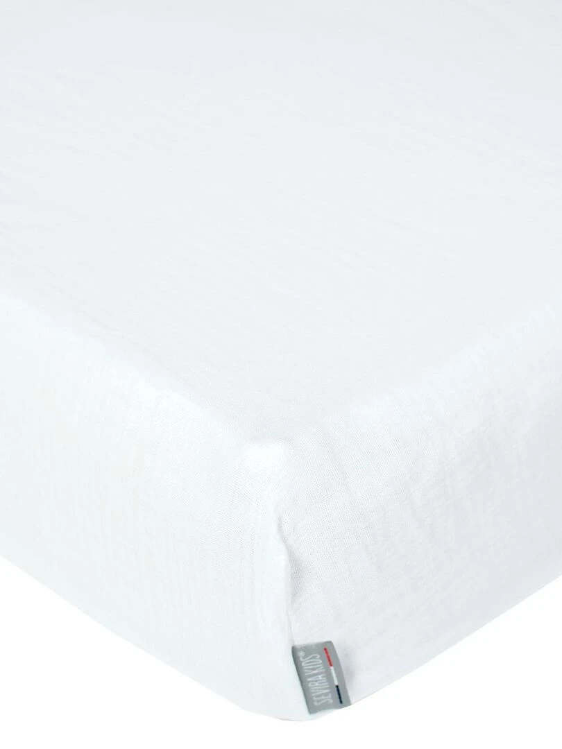 Drap housse uni en gaze de coton Blanc