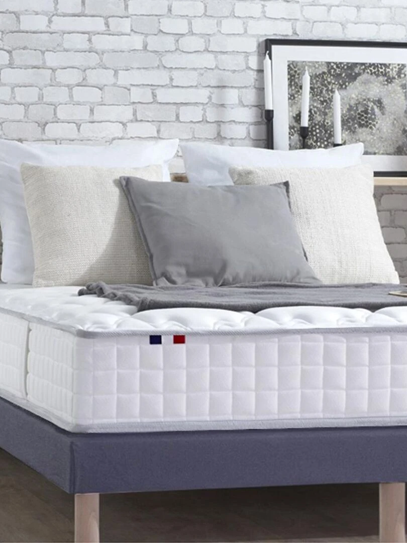 Ensemble Matelas Ressorts COSMOS + Sommier Made in France Sommier Bleu denim Bleu Blanc