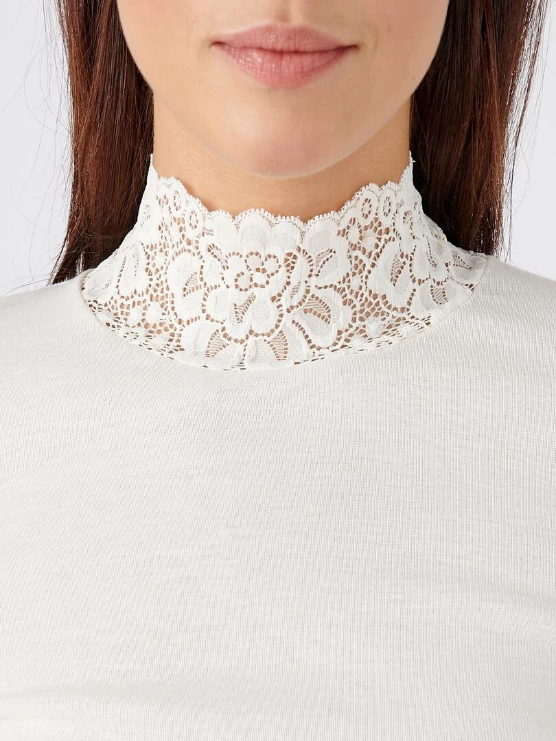 T shirt manches longues fine côte Thermolactyl   Damart   Blanc cassé