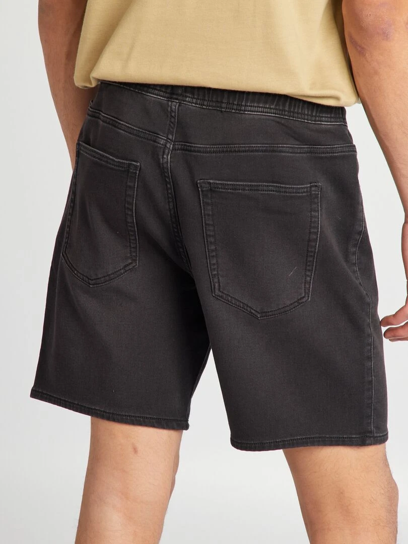 Bermuda en jean à taille élastiquée   Noir