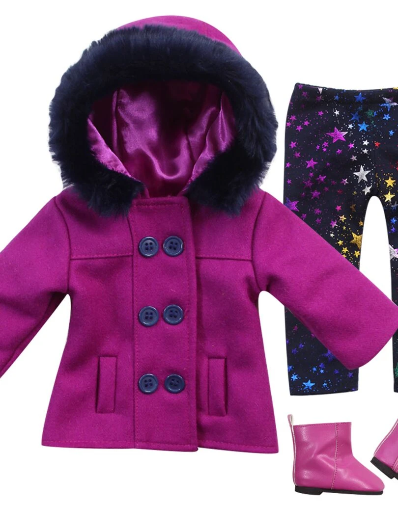Sophia's Poupée 18" Caban fuchsia leggings à imprimé étoiles et bottines rose vif N/A