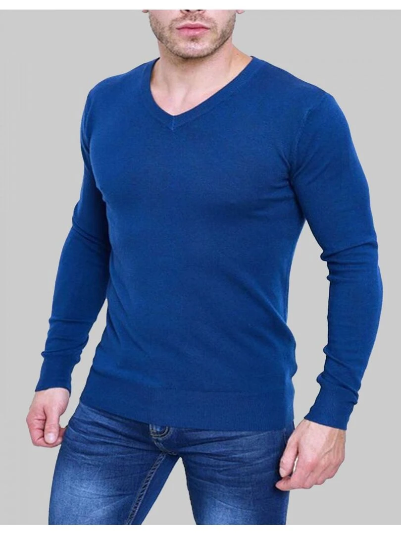 Pull manches longues col V Kebello Bleu
