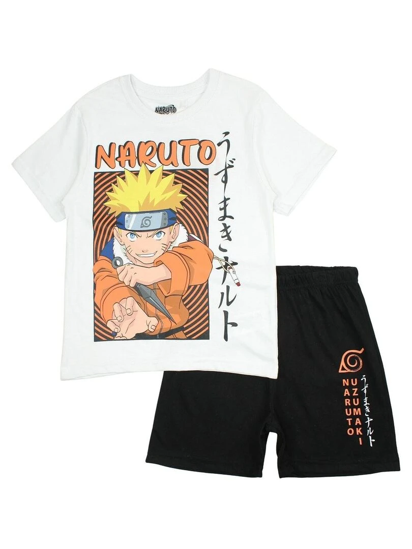 Naruto Ensemble T shirt short garçon Imprimé Naruto Blanc