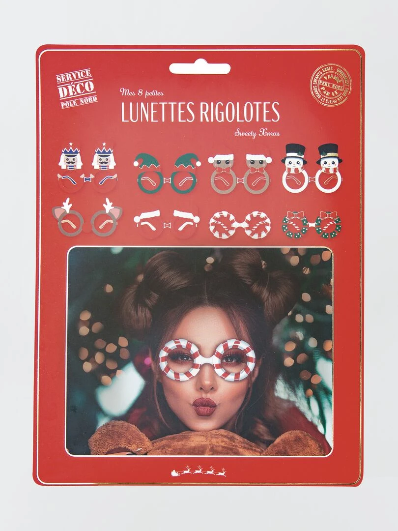 Lot de 8 paires de lunettes en papier festives Rouge