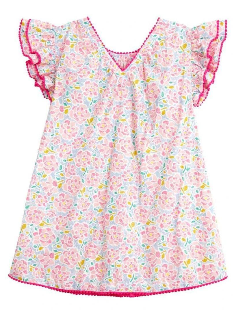 Robe Cérémonie Fleurie Rose Été   Manches Papillons  BUTTERFLY   La Faute à Voltaire   Rose clair