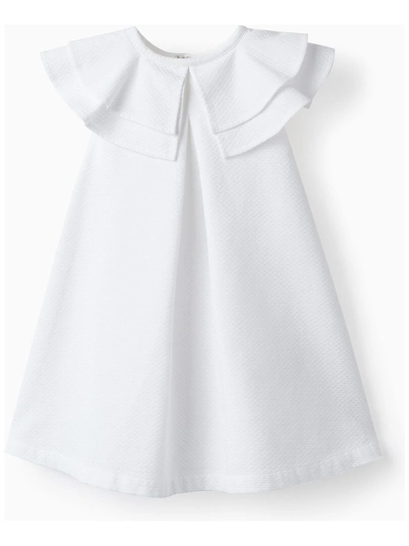 Robe en coton avec volants pour bébé fille manches courtes CÉRÉMONIE Blanc