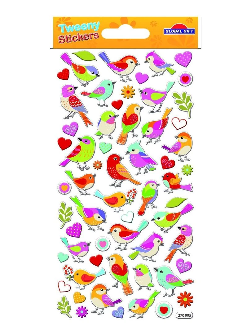Autocollants réutilisables Relief 3D Oiseaux Paillettes N/A