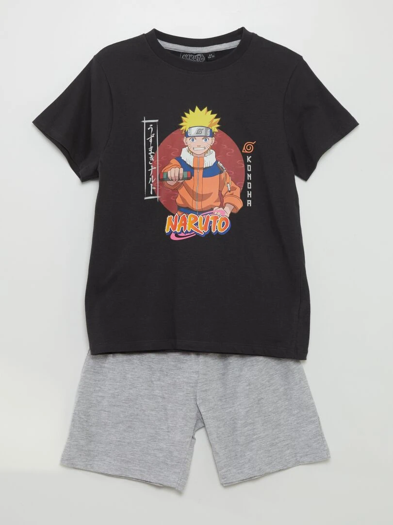 Ensemble pyjama court 'Naruto' 2 pièces noir/gris