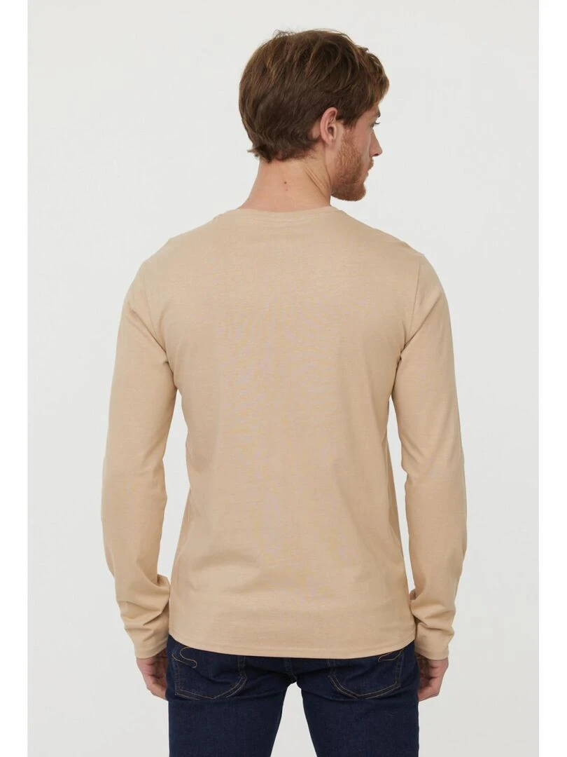Lee Cooper   T Shirt manches longues coton regular AJESSY   Beige argile